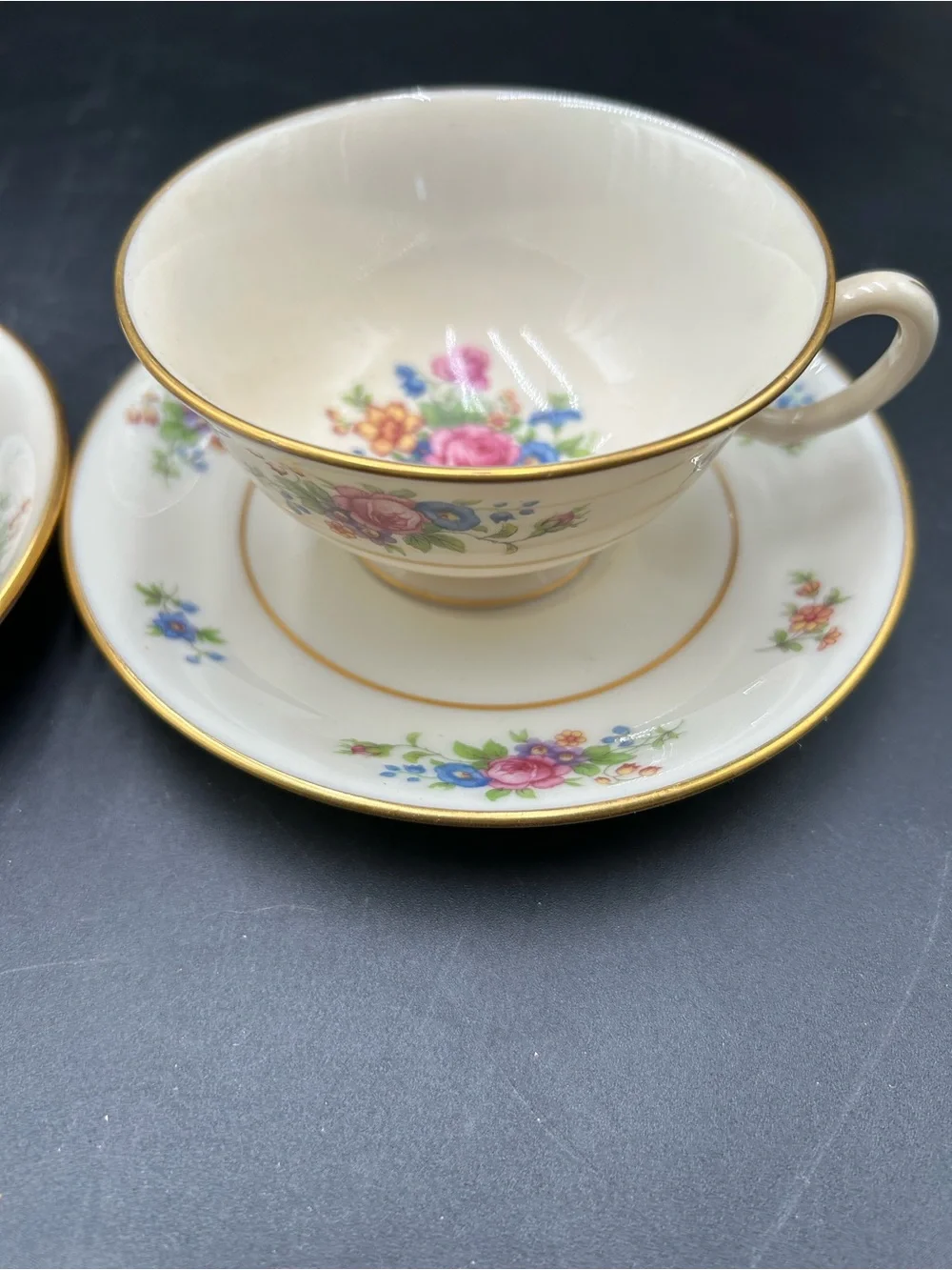 Lenox Rose Bone China teacup and saucer with Pink Rose Floral Motif